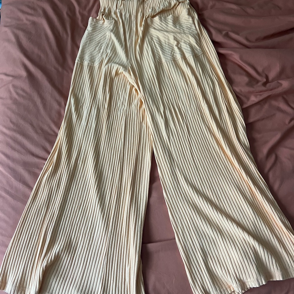 Free People Cream Wide Leg Pants